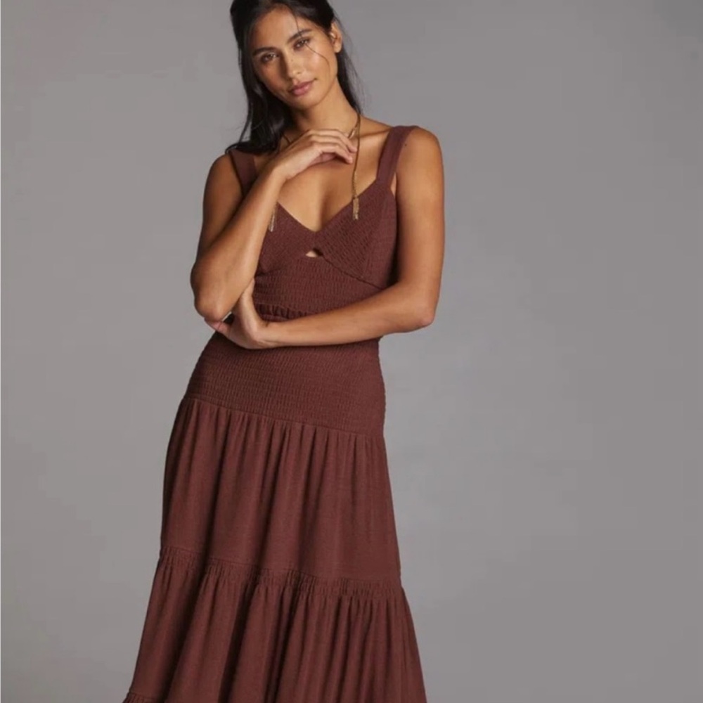 Anthropologie Tiered Maxi Dress | Wine |NWT | XS - Picture 4 of 7